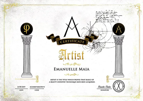 Certificado do título Artist da PhiAcademy, assinado por Branko Babic, com código de verificação